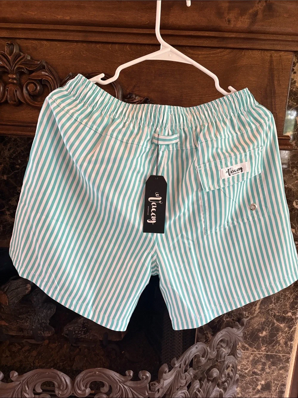 Men's Aqua Stripe Swim Trunks with Drawstring